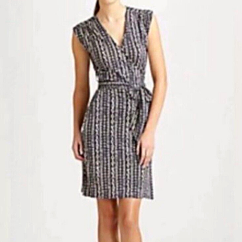 Tory Burch Black and Cream Patterned Fabric with Orange Logo